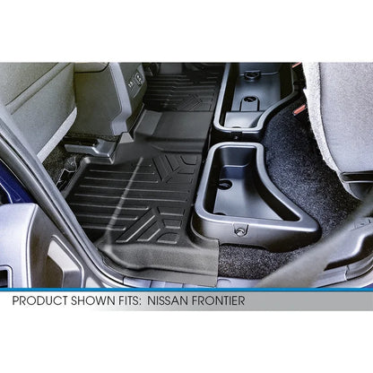 SMARTLINER Custom Floor Mats 2 Row Liner Set Black Compatible With 2022-2025 Nissan Frontier (Crew Cab with 2nd Row Under-Seat Storage)