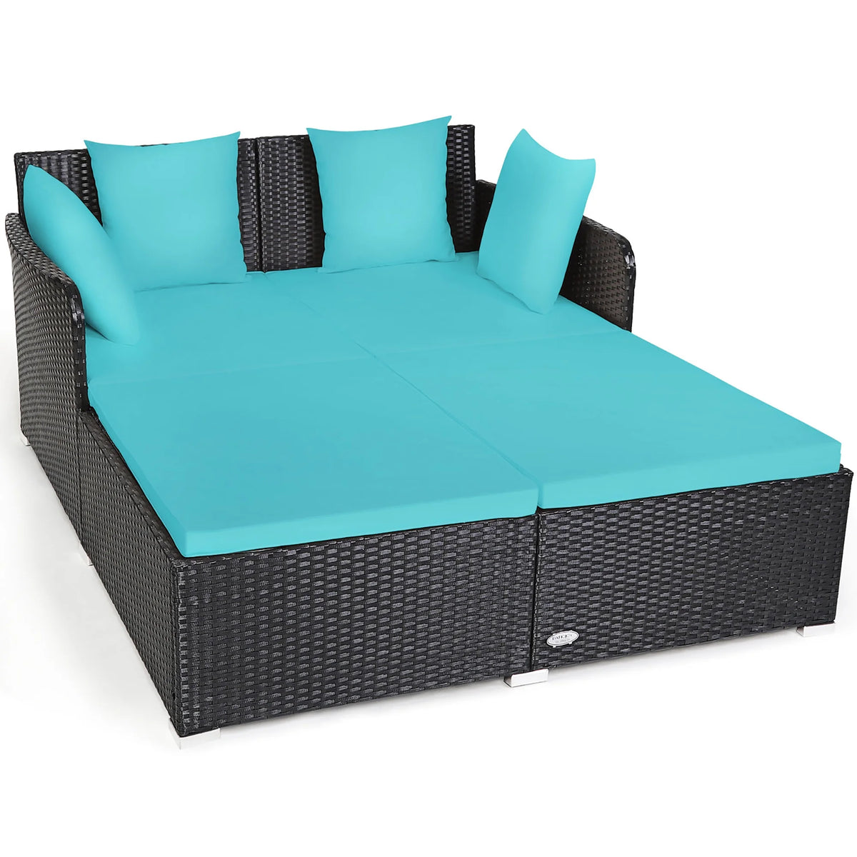 Costway Outdoor Patio Rattan Daybed Pillows Cushioned Sofa Furniture Beige