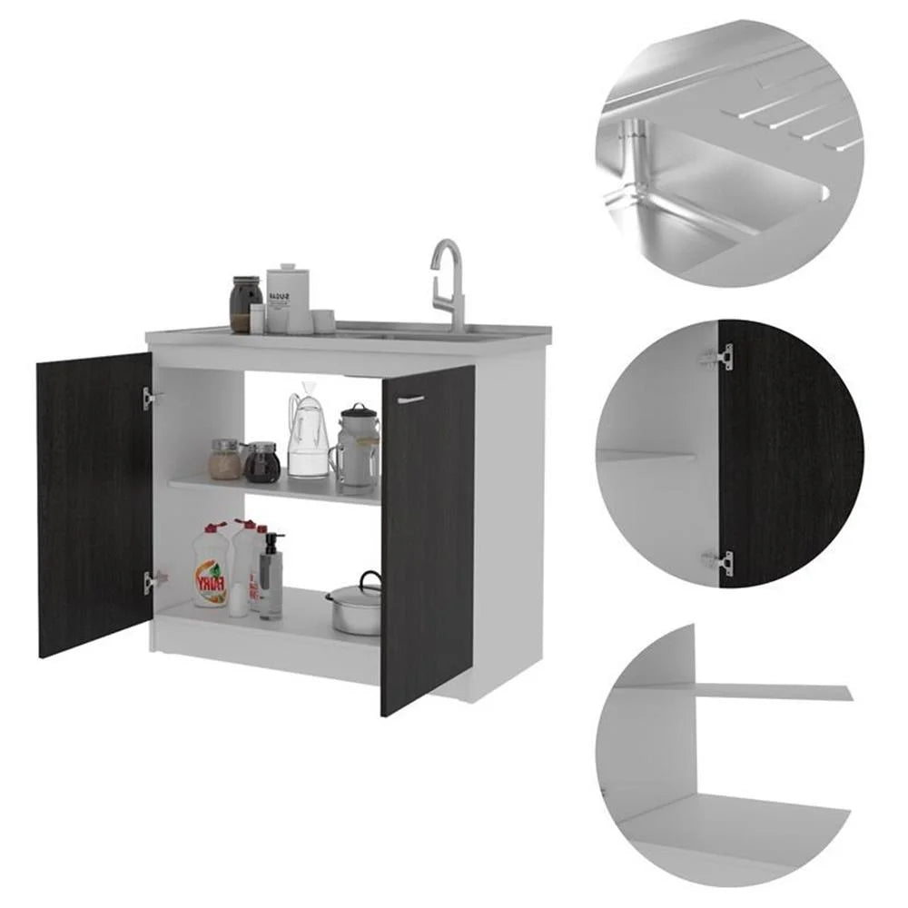 Pemberly Row White Modern Engineered Wood Napoles Utility Sink with Cabinet