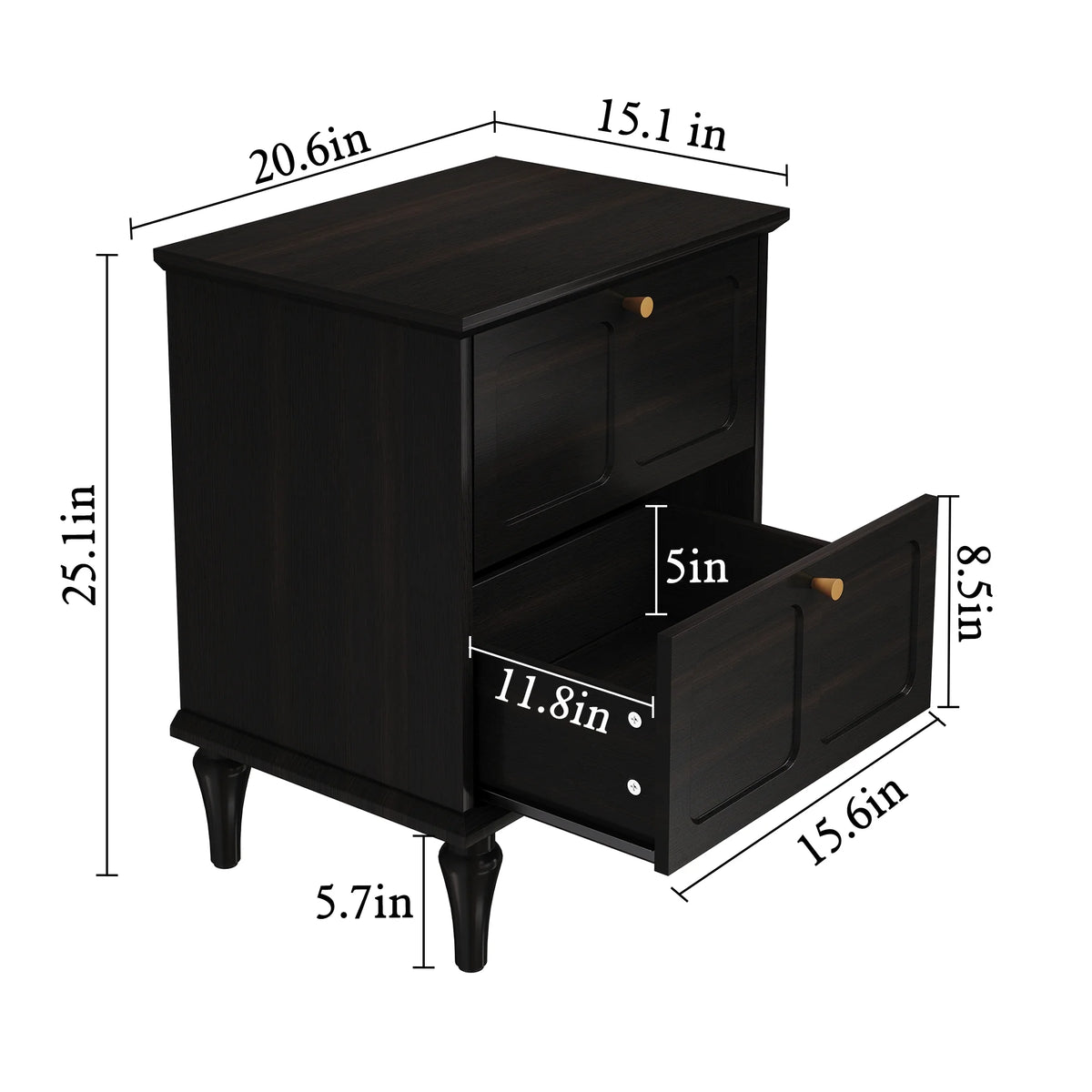HLR 20" Mid Century Nightstands Set of 2 with Drawers, Wood Bedside Table End Table for Bedroom, Brown