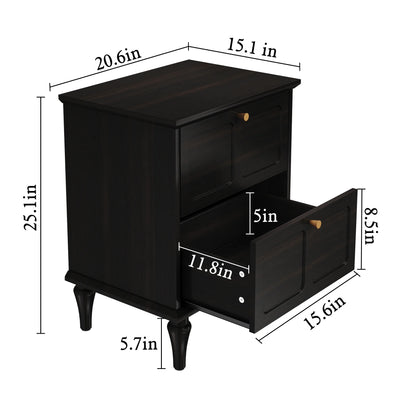 HLR 20" Mid Century Nightstands Set of 2 with Drawers, Wood Bedside Table End Table for Bedroom, Brown