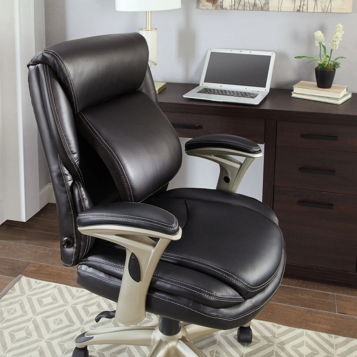 Serta Executive Manager Chair with Adjustable Lumbar Support and Comfort Coils, Black