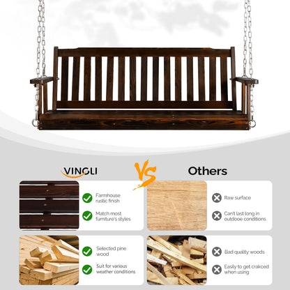VINGLI Heavy Duty 880 LBS 4 FT Patio Wooden Porch Swing with Upgraded Adjustable Chains, Rustic