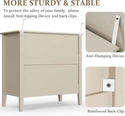 Heynemo Beige 6 Drawer Dresser, Fluted Modern Wood Chest