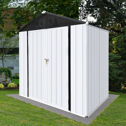 Outdoor Storage Garden Sheds 6FTx4FT Apex Roof Lockable Doors for Backyard White+Yellow