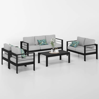 CozyHom 5 Pcs Outdoor Patio Aluminum Furniture Sofa Sets, Outside Patio Conversation Couch Sets With Table&Cushions for Garden Porch, Gray