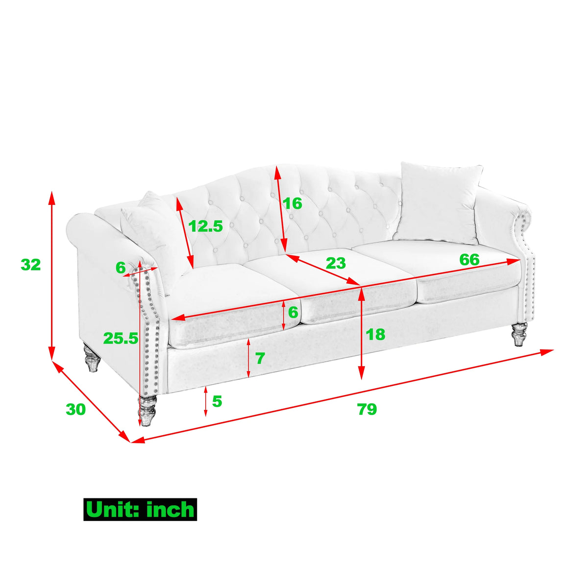 Chesterfield Upholstered Velvet Sofa, 3 Seater Button Tufted Couch with Nailhead Arms for Living Room Bedroom Office Apartment