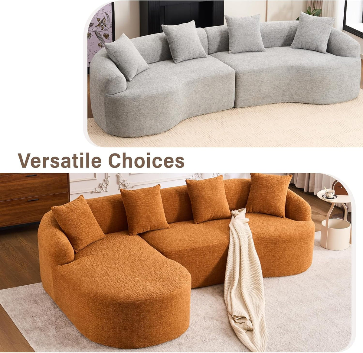 Loveseat Sectional Sofa for Living Room, 65’�?Modern Luxury Plush Chenille Extra Deep Seat Curved Cloud Floor Couch with 3 Throw Pillows for Small Spaces, No Assembly Needed, Sapphire Blue