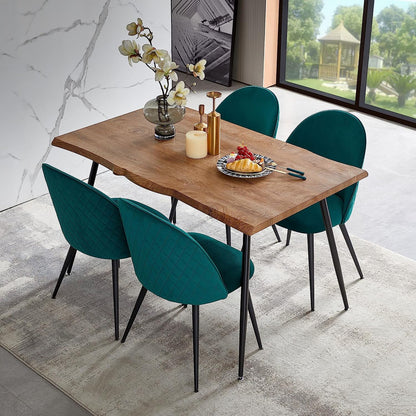 NORDICANA Dining Table Set for 4,Stylish Table with Strong Metal Legs & Modern Dining Chair Armlss Beautiful Home Chair Indoor Velvet Accent Chair with High Back Design,Perfect for Dining Room