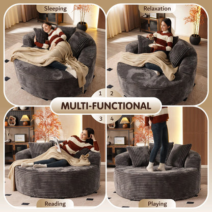 Ovios 58'' Oversized Chaise Lounge Indoor Chair Modern Cloud Floor Sofa Bed Comfy Upholstered Sleeper Couch Deep Seat Accent Reading Chair for Living Room, Bedroom, No Assembly, Black(Plush Corduroy)