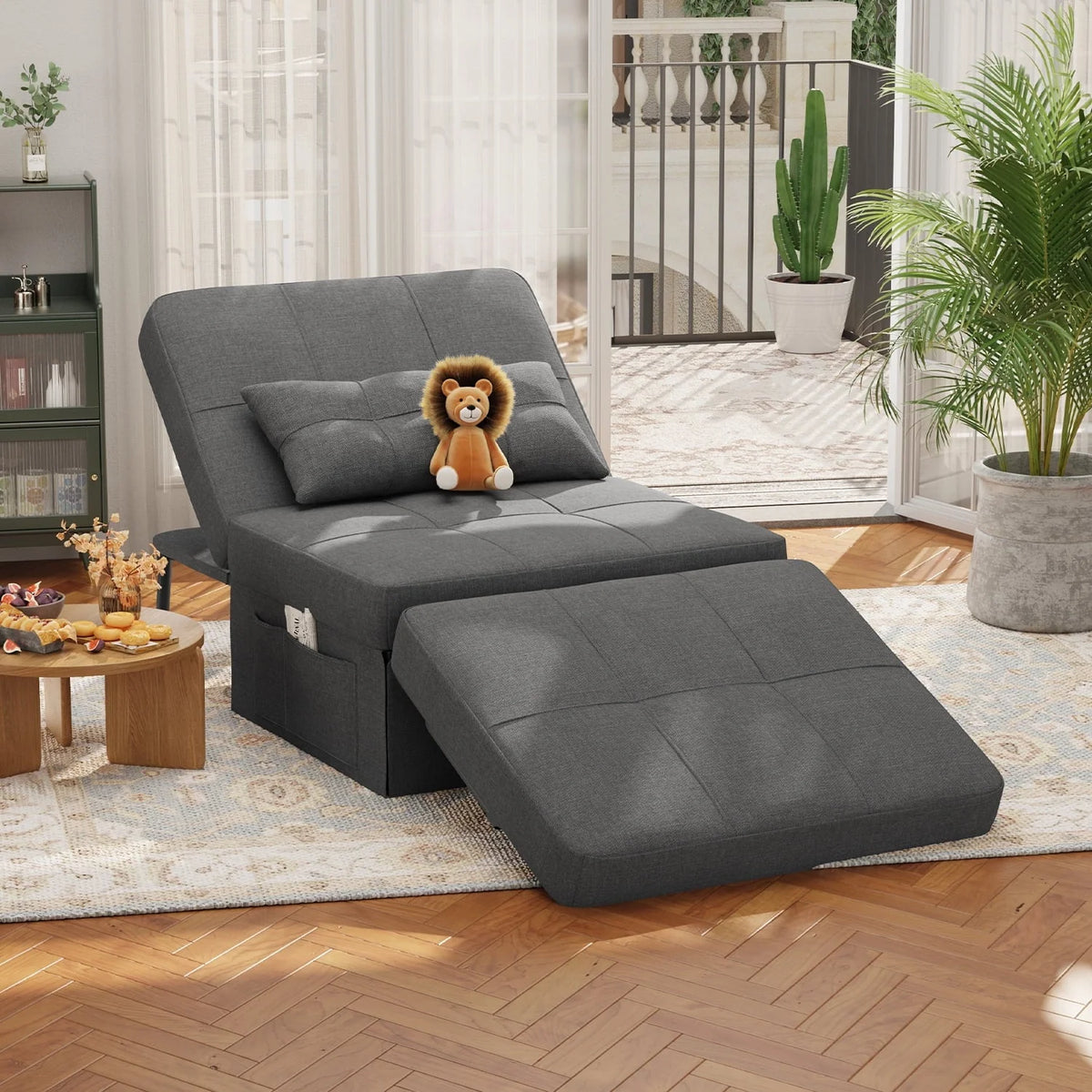 Chair Bed, Lofka Convertible Recliner Single Sofa Bed, Free Installation, 730 lbs, Dark Gray