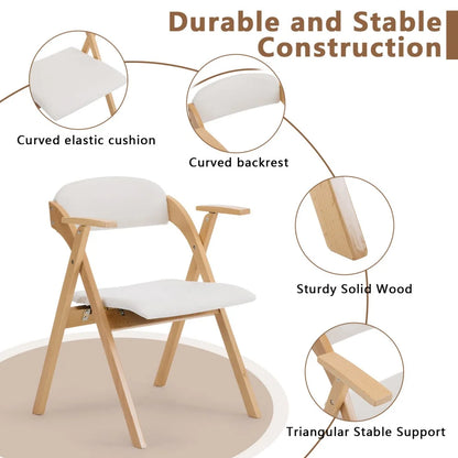 IVV 2-Pack Beechwood Folding Chairs with Cushioned Seat and Backrest, No-Assembly Guest Chairs for Home, Office, or Events (Beige)