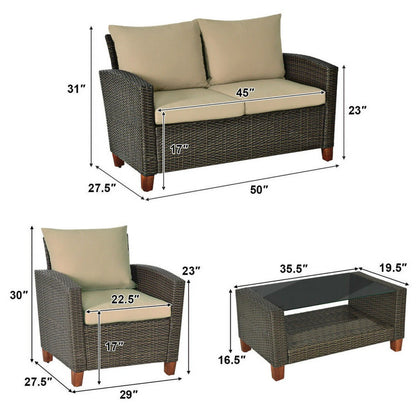 Resenkos 4 Pieces Patio Rattan Furniture Set, Outdoor Furniture Garden Conversation Bistro Sets with Coffee Table