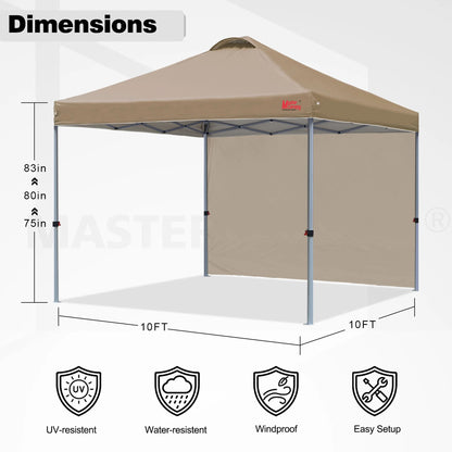 MASTERCANOPY 10' x 10' Easy Pop-up Canopy Tent Outdoor Shade Shelter with 1 Sidewall, White