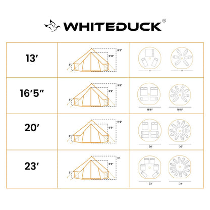 White Duck Outdoors Avalon Optimus Canvas Bell Tent (23') - Water Repellent - All Season Tent w/Stove Jack, Maximum Occupancy 12 People