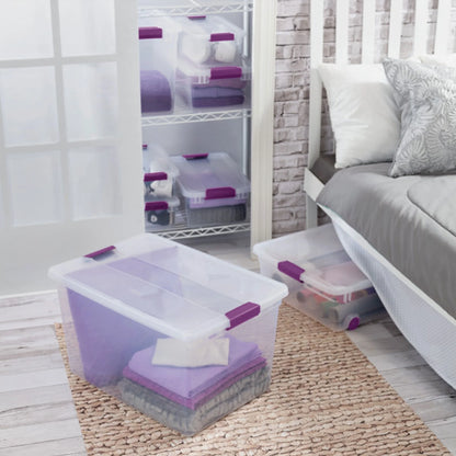 Sterilite 66 Quart Clear Plastic Latching Storage Container Tote, 6 Pack