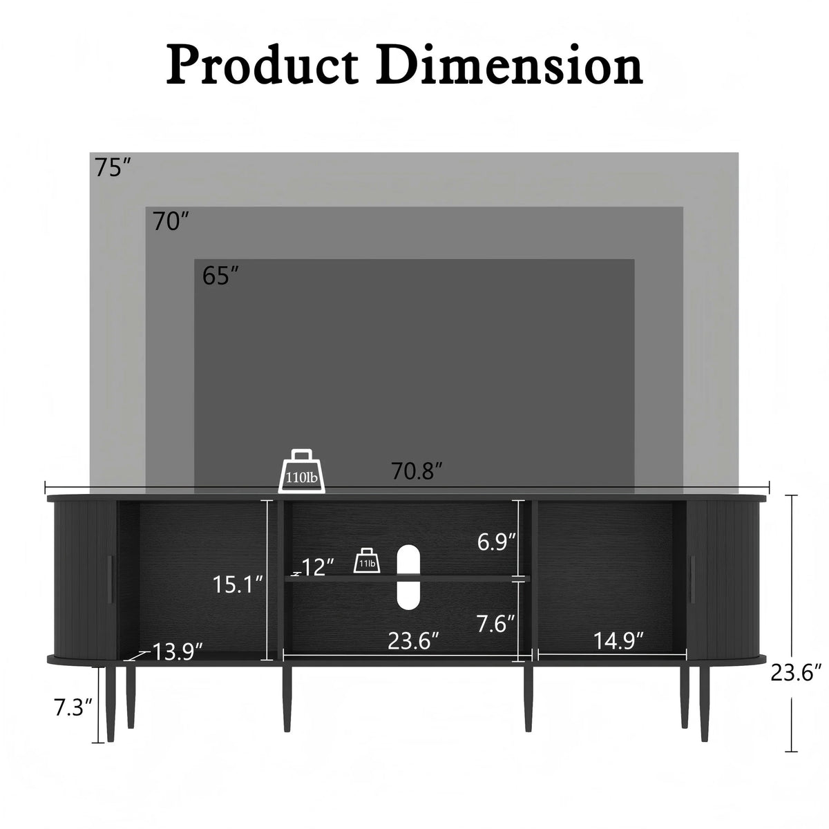 HLR 70" Mid Century TV Stand With Tambour Door For TVs Up To 80", Entertainment Center With Storage, Brown