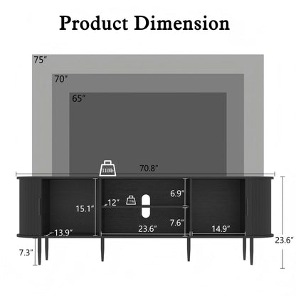 HLR 70" Mid Century TV Stand With Tambour Door For TVs Up To 80", Entertainment Center With Storage, Brown