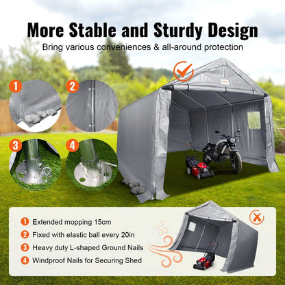 10x15x8ft Heavy Duty Portable Garage Tent Canopy Carport with Roll-up Zipper Door & Ventilated Windows for Car, Motorcycle, Bike, Outdoor Storage