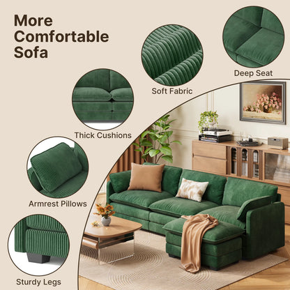 110" Sectional Sofa, L-Shaped Sofa Couch with Deep Seat and Movable Footrest Sofa for Office|Living Room, Gray
