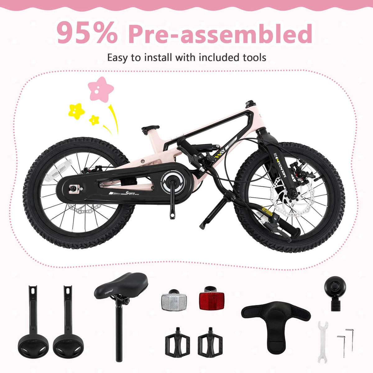 Costway 16 Inch Children Bicycle with Training Wheels & Double Disc Brakes Adjustable Seat Magnesium Alloy Blue