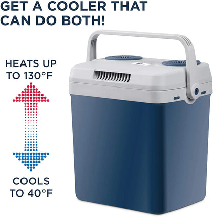Ivation Electric Cooler & Warmer with Handle |27 Quart (25 L) Portable Thermoelectric Fridge For vehicles & Trucks| 110V AC Home Power Cord & 12V Car Adapter for Camping, Travel & Picnics