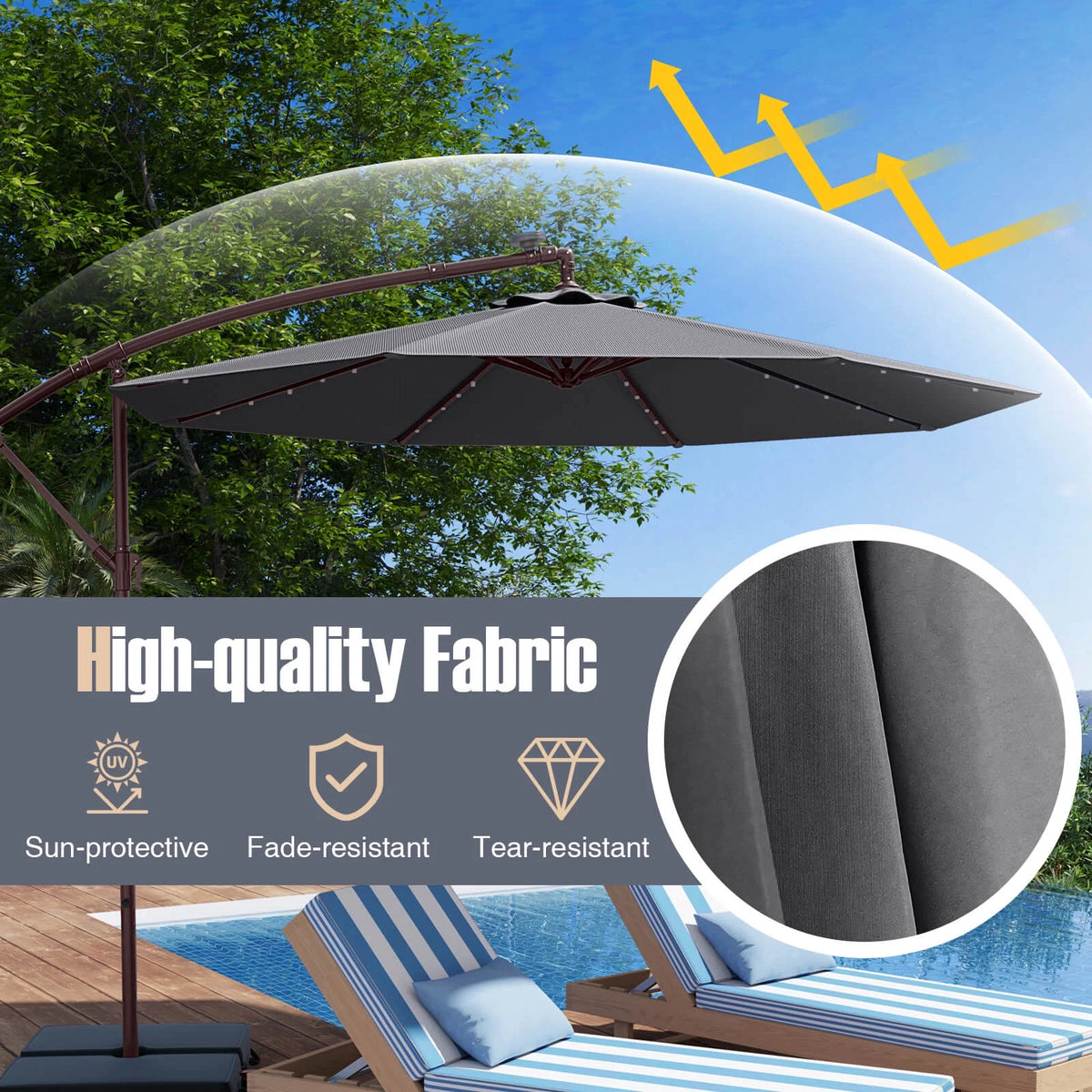 Costway 98.40" Navy Cantilever Patio Umbrella, Base-Included