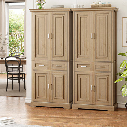 Homfa 70.9'' Tall Kitchen Pantry with 4 Doors, 2 Drawer Modern Freestanding Storage Cabinet for Dining Room Living Room, White
