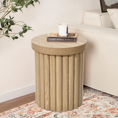 LuxenHome Wood Round Side Table, 19" Fluted End Table for Small Spaces, Mid Century Modern Wooden Accent Tables, Small Bedside Table, Couch Side Table, Nightstand for Living Room Bedroom Couch