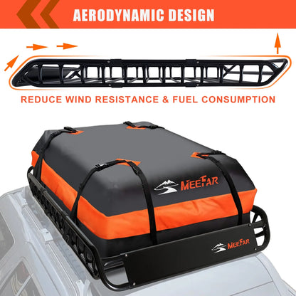 MeeFar Universal Rooftop Roof Rack Steel Cargo Carrier Basket Size 51" X 36" X 5" + Soft Shell Waterproof Cargo Bag 15 Cu.ft (44" 34" 17") Combo