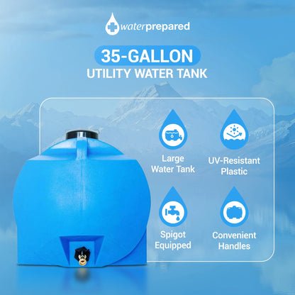 WaterPrepared 35 Gal Water Tank w/Large Cap, 3/4" Brass Spigot & Handles