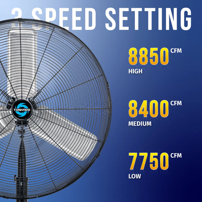 Tornado - 20 Inch High Velocity Metal Oscillating Pedestal Fan - Commercial, Industrial Use Water-Resistant