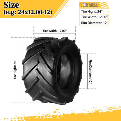 Ktaxon 2 Pack 24x12.00-12 Lawn Mower Turf Tires, Garden Mower Tractor Cart Tires, 6PR Golf Cart Tires, Tubeless