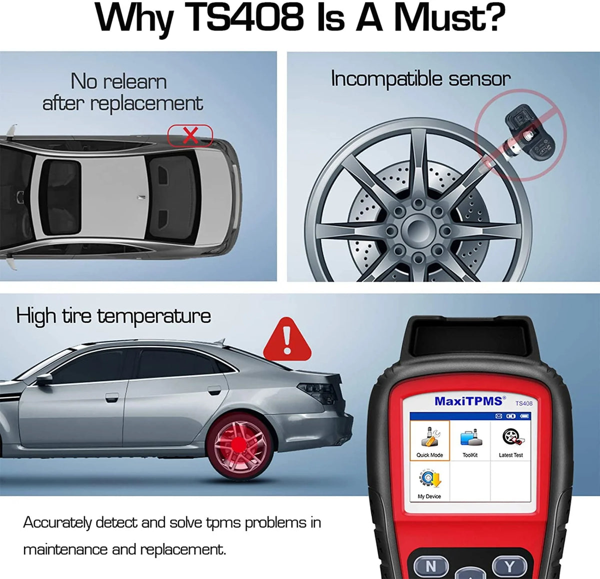 Autel TPMS Relearn Tool TS408, TPMS Reset, Sensor Activation, Program, Key Fob Testing