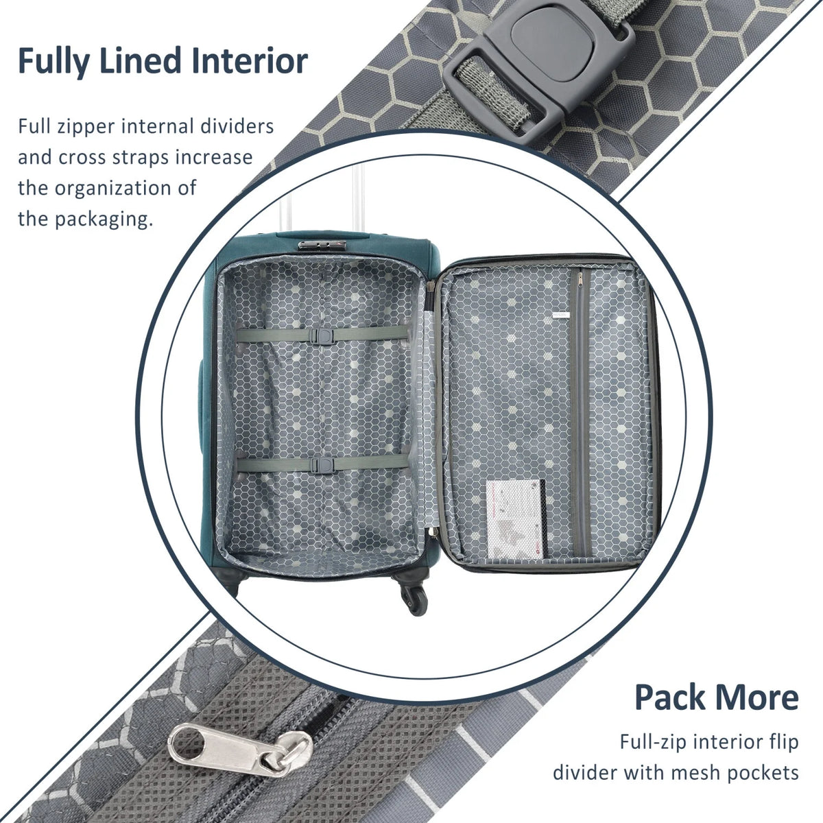 Expandable Softside Luggage Sets 3 Piece,Upright Spinner Suitcases with Wheels,Lightweight Carry on Luggage Travel Set,Green