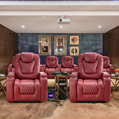 Bonzy Home Overstuffed Electric Home Theater Seating PU Leather Reclining Furniture with with USB Ports and Cup Holders and Hidden Arm Storage - Black