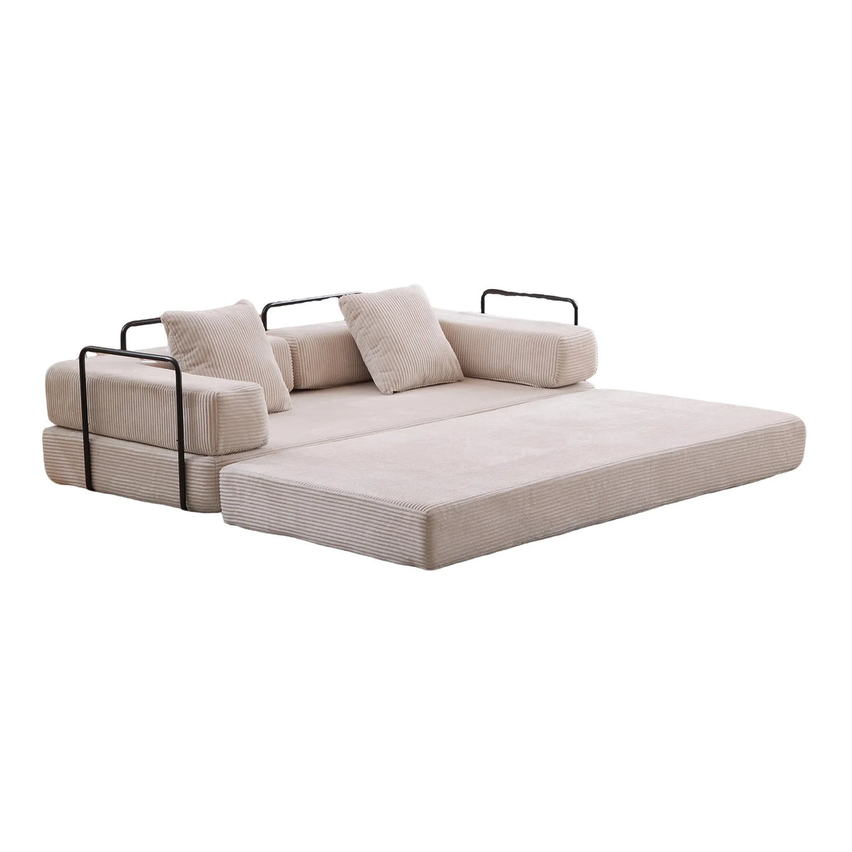 Taicans ?Convertible Floor Sofa Bed - 3 Seats Foldable Corduroy Futon Couch w/Pillow Support,Space-Saving Guest Bed for Living Room,Dorm,No Assembly Compressible Foam Mattress (Gray,76.7Inch L)