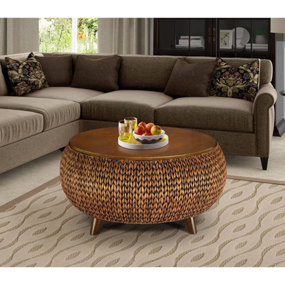 Gallerie Decor Bali Breeze Round Transitional Wood Coffee Table in Silver