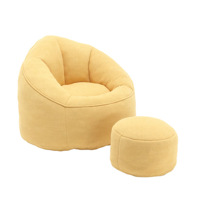 MOONMISS Microfiber Upholstered High Pressure Foam Round Lazy Bean Bag Sofa Chair with Ottoman-Gray