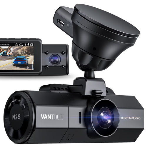 Vantrue Front and Interior (Cabin)1440P+1440P 30FPS Dual Dash Cam for Uber, Single Car Camera Mode up to 4K (2160P) with GPS Mount, WDR, G-sensor, 24/7 Parking Mode, Loop Recording, G-sensor (N2S W��