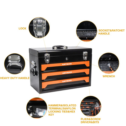 799PCS Aluminum Trolley Case Tool Set, Complete Tool Box Set with Rolling Wheels, Household Hand Tools Kit for Men, Silver