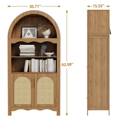 LAZZO 73-Inch Tall Arched Kitchen Pantry Storage Cabinet, 2 Doors, Brown