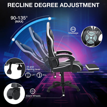 HOFFREE Big and Tall Gaming Chair with Speakers and RGB Lights, Gamer Chair with Footrest, Lumbar Support Height Adjustable 360-Swivel Seat and Headrest for Adults, 400lbs