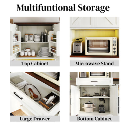 TrumanPick 61"H Large Buffet Sideboard Cabinet, TV Cabinet, Kitchen Pantry for Dining Room, Living Room, 61.3''L x 15''W x 29.8''H, White/Walnut