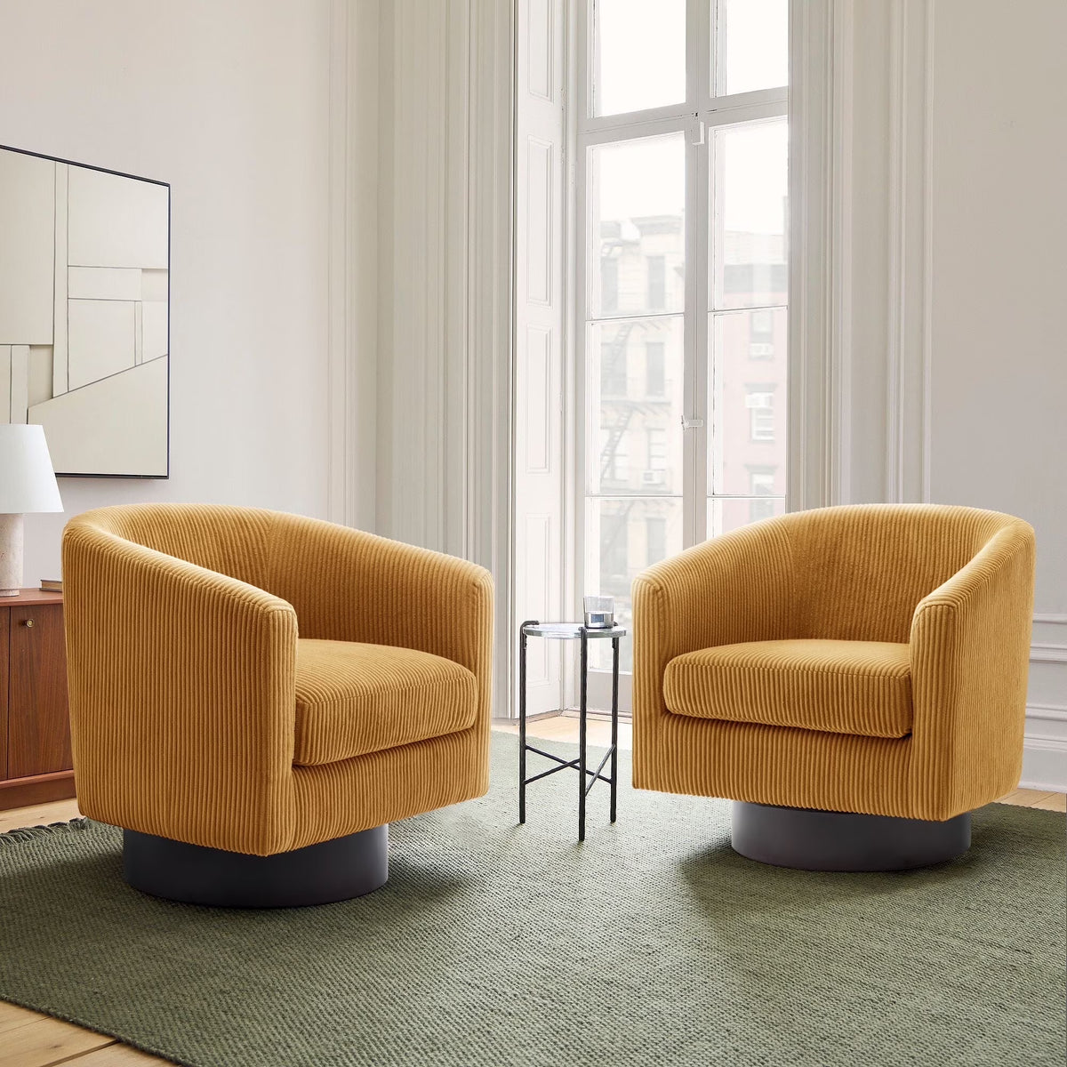 DREAMSIDEA Swivel Barrel Accent Chair for Living Room, Modern Upholstered Round Club Armchair-Cream