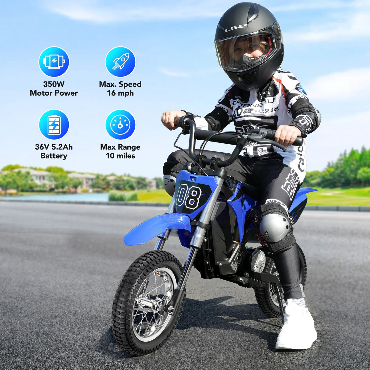 36V Kids Electric Dirt Bike,Fast Speed Electric Motorcycle Up to 16 MPH & 10 Miles Long-Range, 3-Speed Modes, Twist Grip Throttle, Dual Suspension & Brakes for Kids Ages 5-10 Ride on Toys