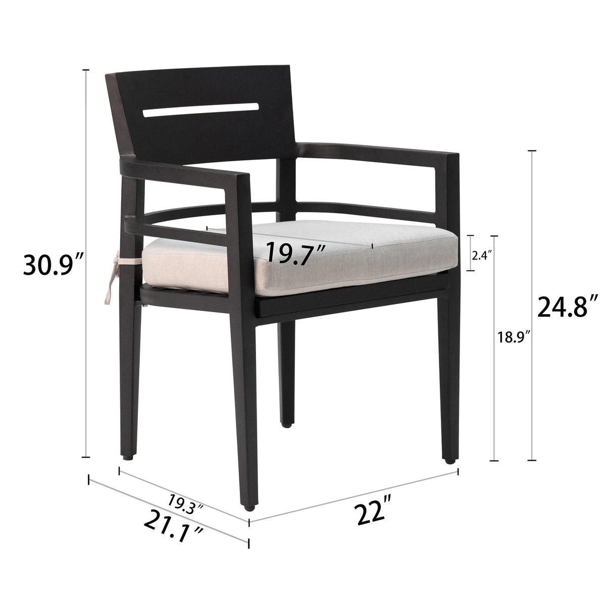 Outdoor Patio K/D Aluminum Stationary Dining Chairs 2PCS with Outdoor-grade Sunbrella Fabric Cushions, Branch-Like Backrest ,FSC-Certified Wood Armrests, Bourbon Brown