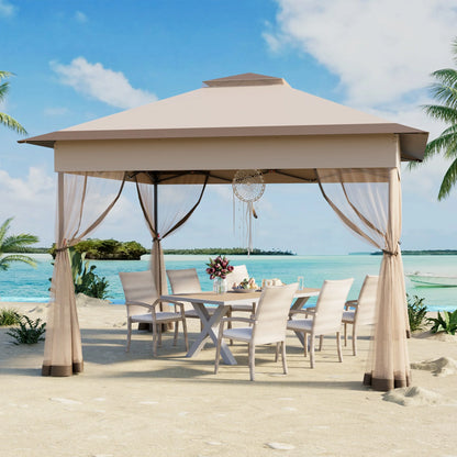 Bezseller 11x11 Pop up Gazebo, Outdoor Waterproof Canopy Tent with Mosquito Netting for Outdoors, Khaki