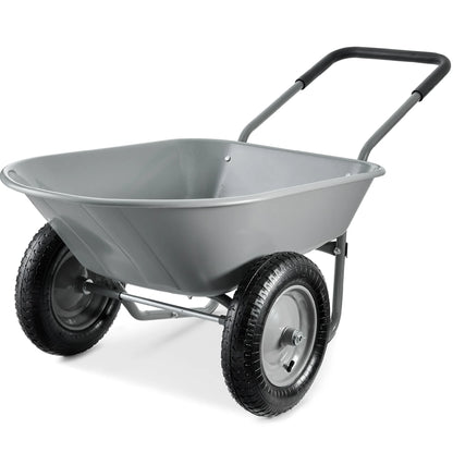 Best Choice Products Dual-Wheel Home Wheelbarrow Yard Garden Cart for Lawn, Construction - Green