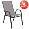 BizChair 5 Pack Black Outdoor Stack Chair with Flex Comfort Material and Metal Frame